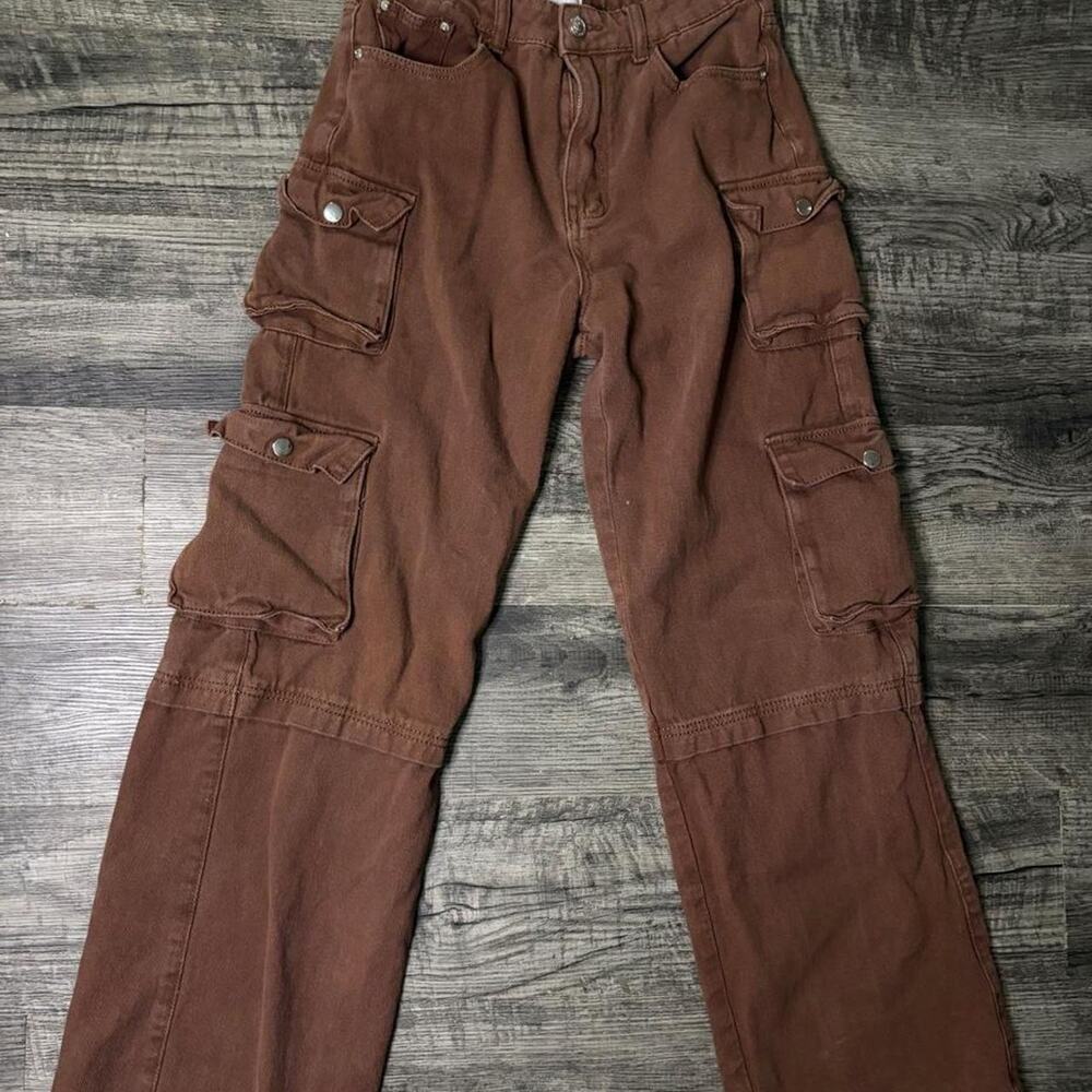 Princess Polly Brown Cargo Pants - Size 4 - Picture 2 of 6